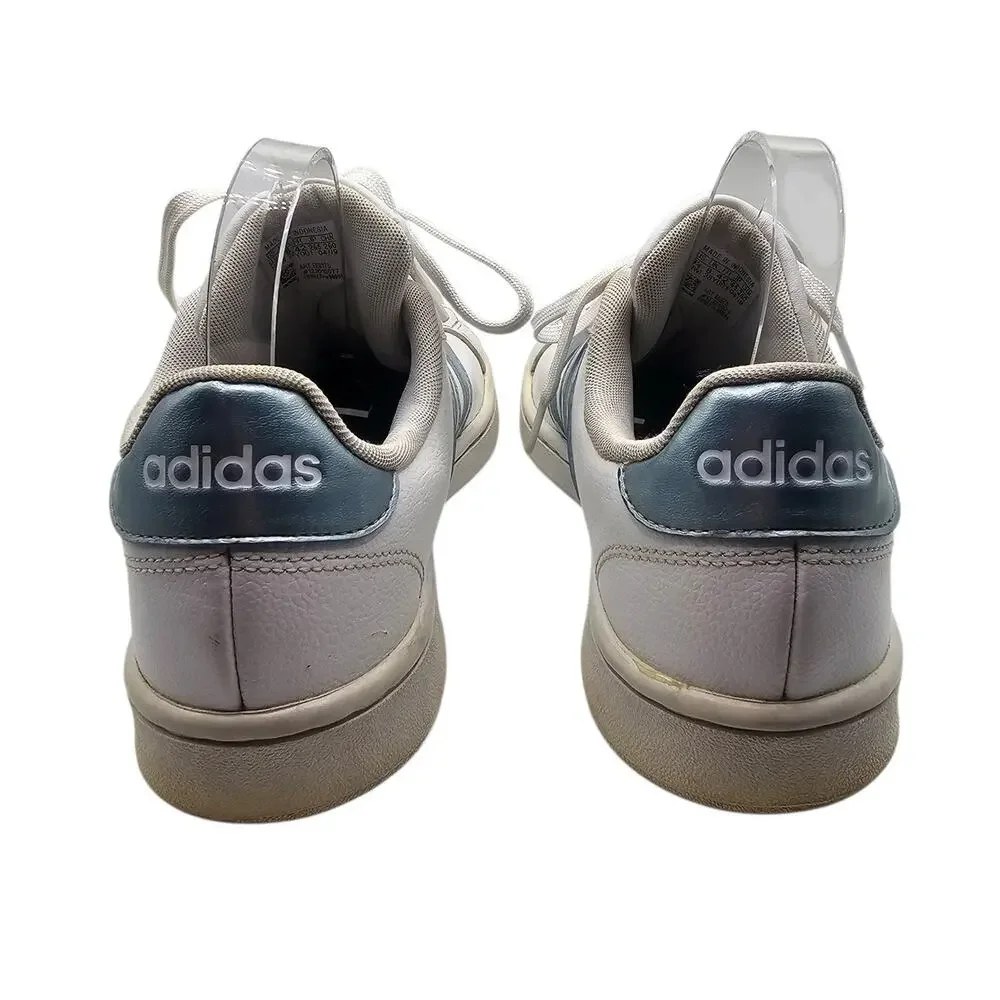 Adidas White & Metallic Blue Grand Court Low Top Casual Sneaker